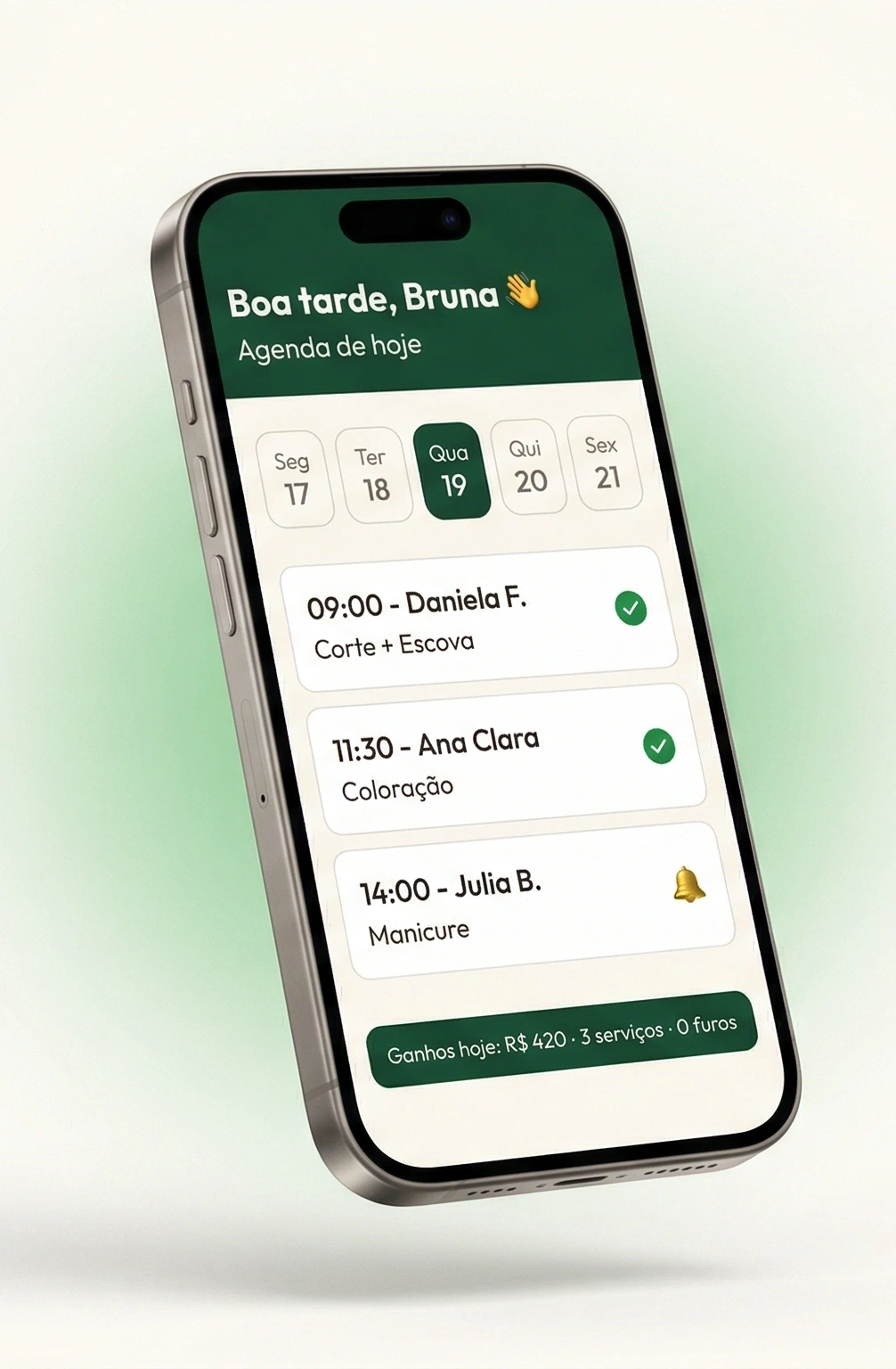 Alinhou - Agenda do dia com agendamentos confirmados