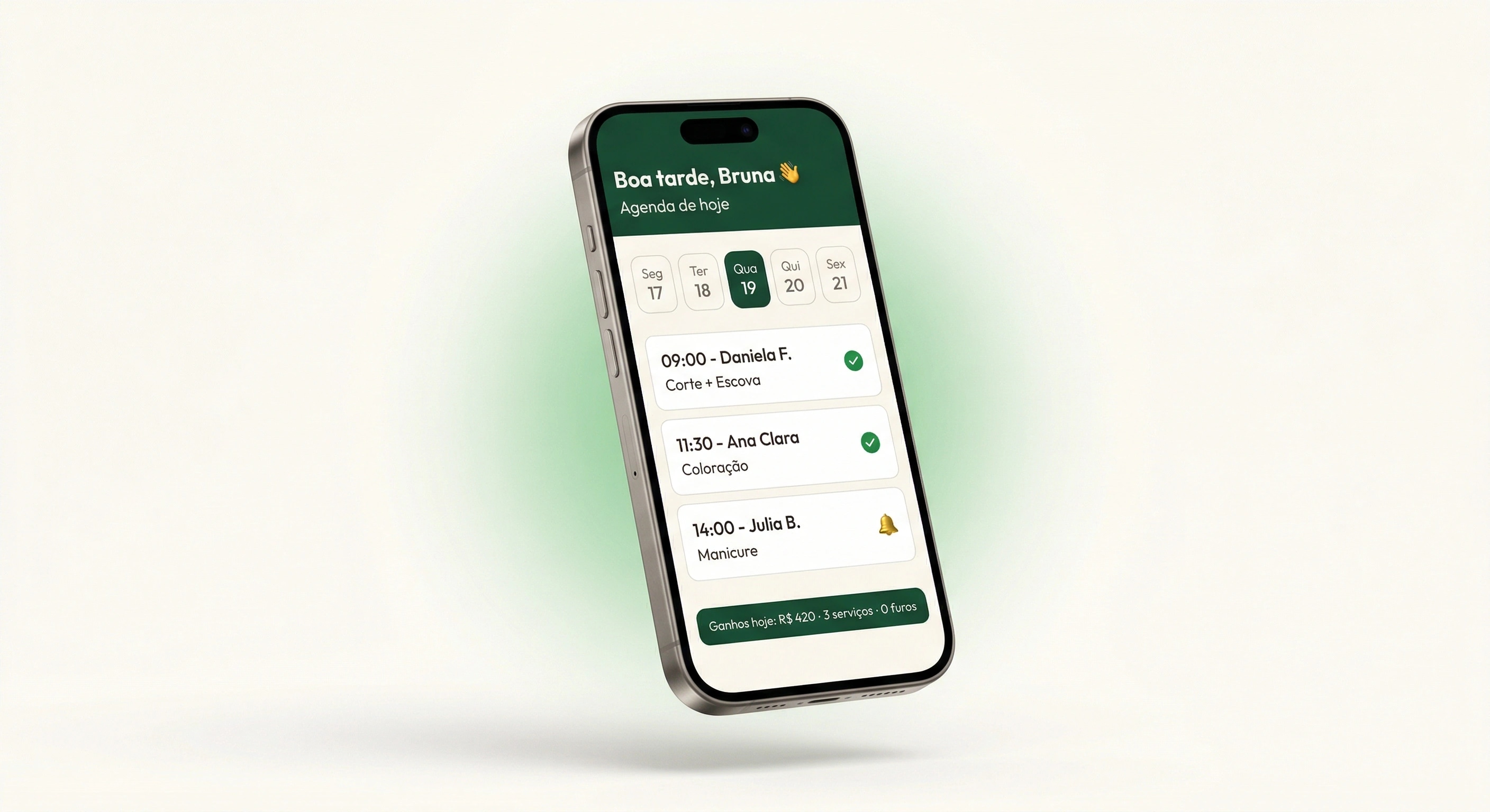 Alinhou - Agenda do dia com agendamentos confirmados