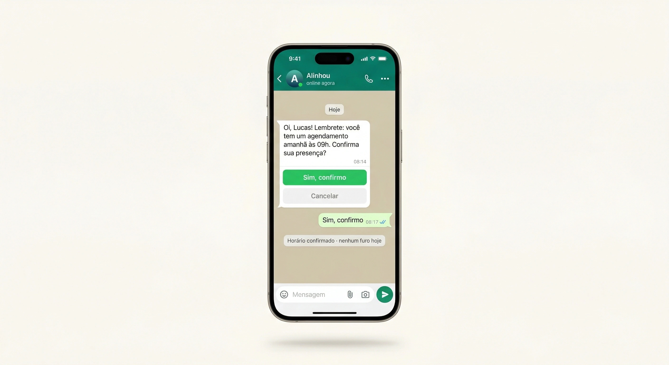 Alinhou - Confirmacao automatica via WhatsApp